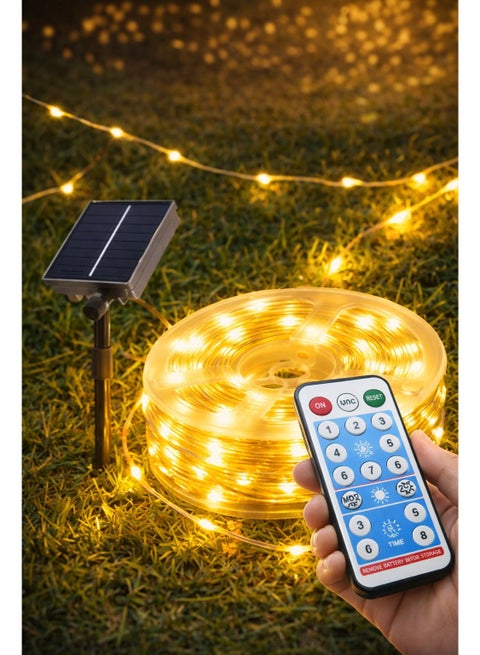 20M Eid & Ramadan Decorative Solar String Lights – Gold LED Fairy Lights with 8 Modes, Solar & USB Powered, Remote Control, Outdoor Waterproof